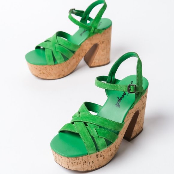 NIB Free People Lisbon Platform Sandals High Heels Kelly Green Size 7 - Picture 4 of 5